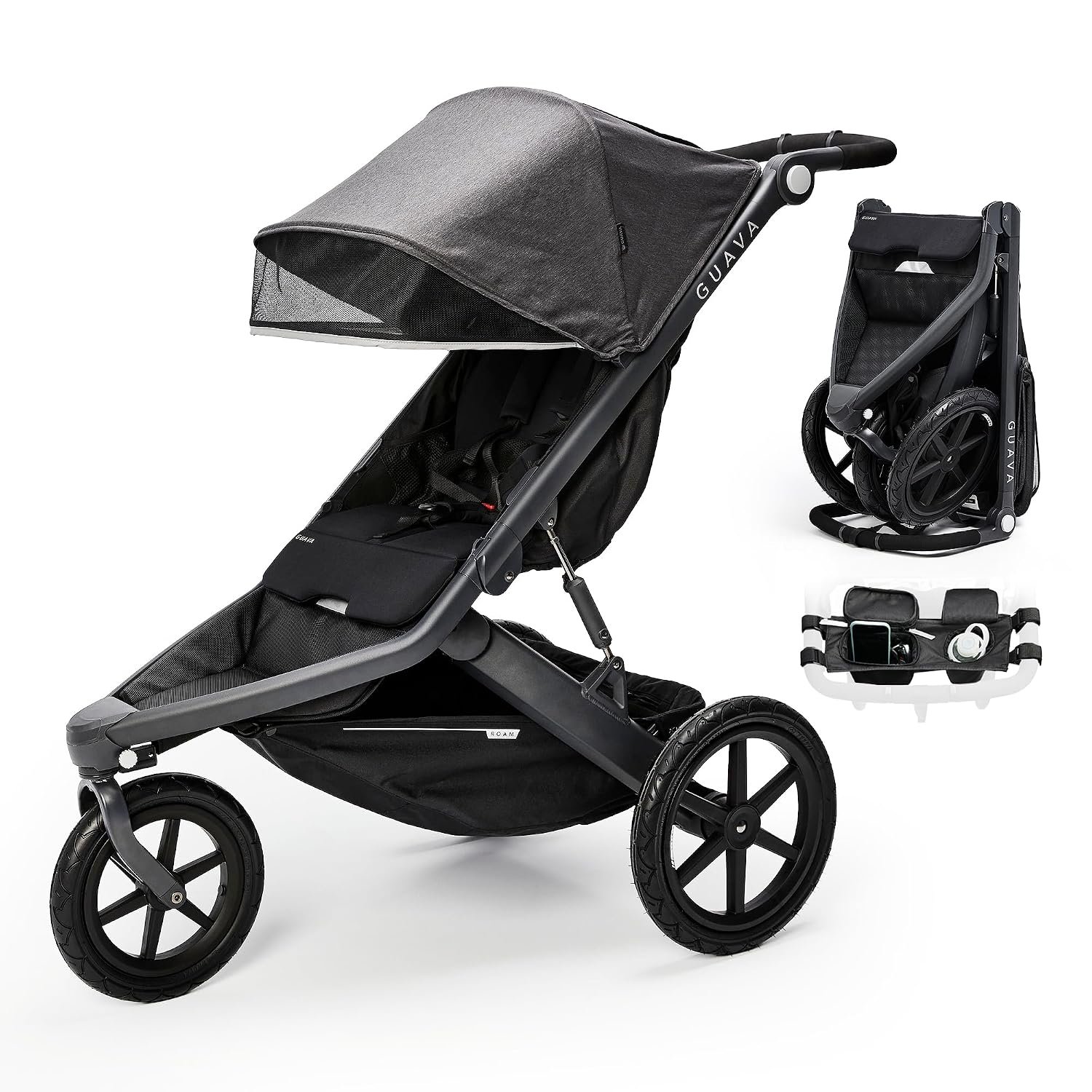 Guava Roam Jogging Stroller with 3D Nesting Fold | Compact-Folding Baby & Toddler Travel Stroller | All-Terrain Running Stroller | Portable Folding Stroller up to 60 lbs