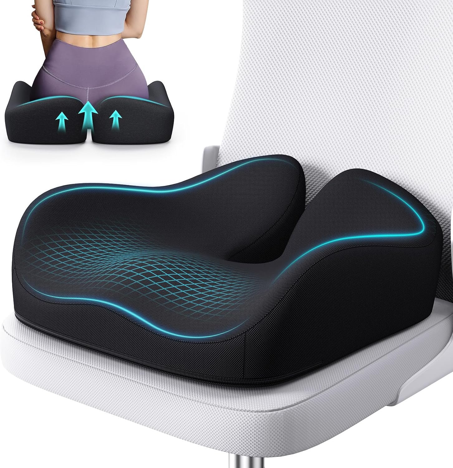 Benazcap Memory Foam Seat Cushion for Office Chair, Ergonomic Chair Cushions for Tailbone Pain Relief, Sciatica & Back Support, Office Chair Cushion & Car Seat Cushion