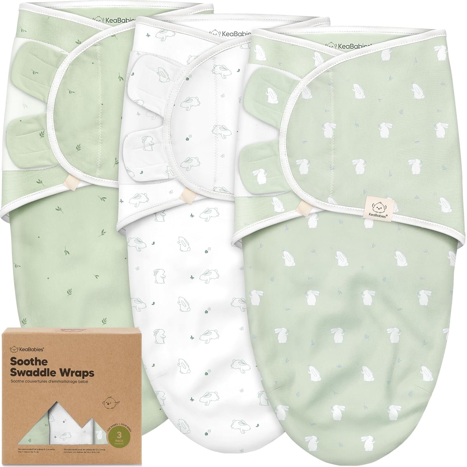 KeaBabies 3-Pack Baby Swaddle Sleep Sacks – Organic Swaddles for Newborns, Infant 0-3 Months, Baby Girls, Boys, Soft & Snug Newborn Sleep Sack, Nursery Swaddling Blankets (Bunnies, OS)