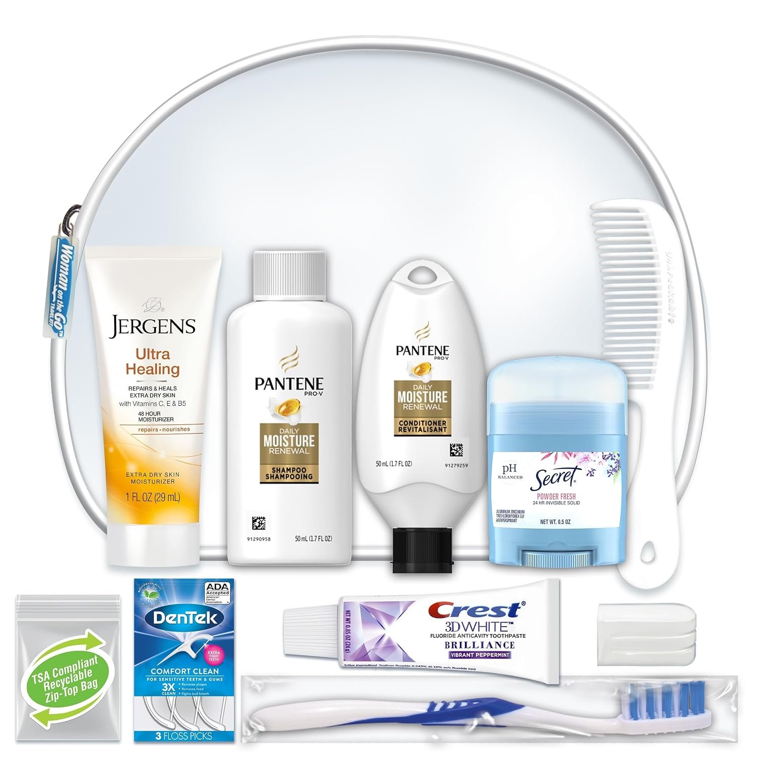 Convenience Kits International Women’s Deluxe 10 Piece Kit with Travel Size TSA Compliant Essentials Featuring: Pantene Hair Products in Reusable Toiletry Zippered Bag