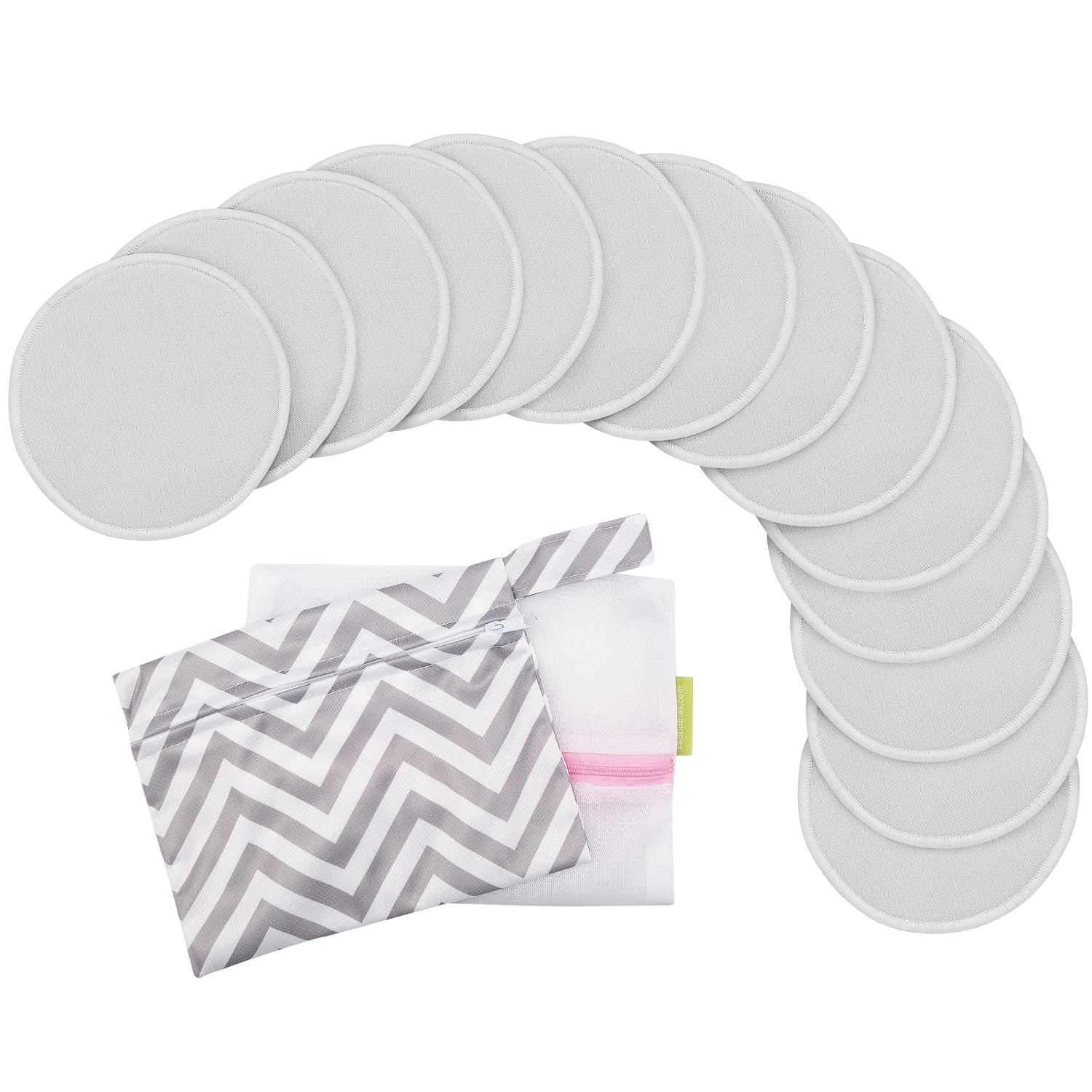 14-Pack Reusable Nursing Pads for Breastfeeding – Soft & Absorbent 4-Layers Washable Breast Pads for Leaking Milk, Viscose from Bamboo Breastfeeding Essentials, Nipple Covers (Cool Gray, L 4.8″)