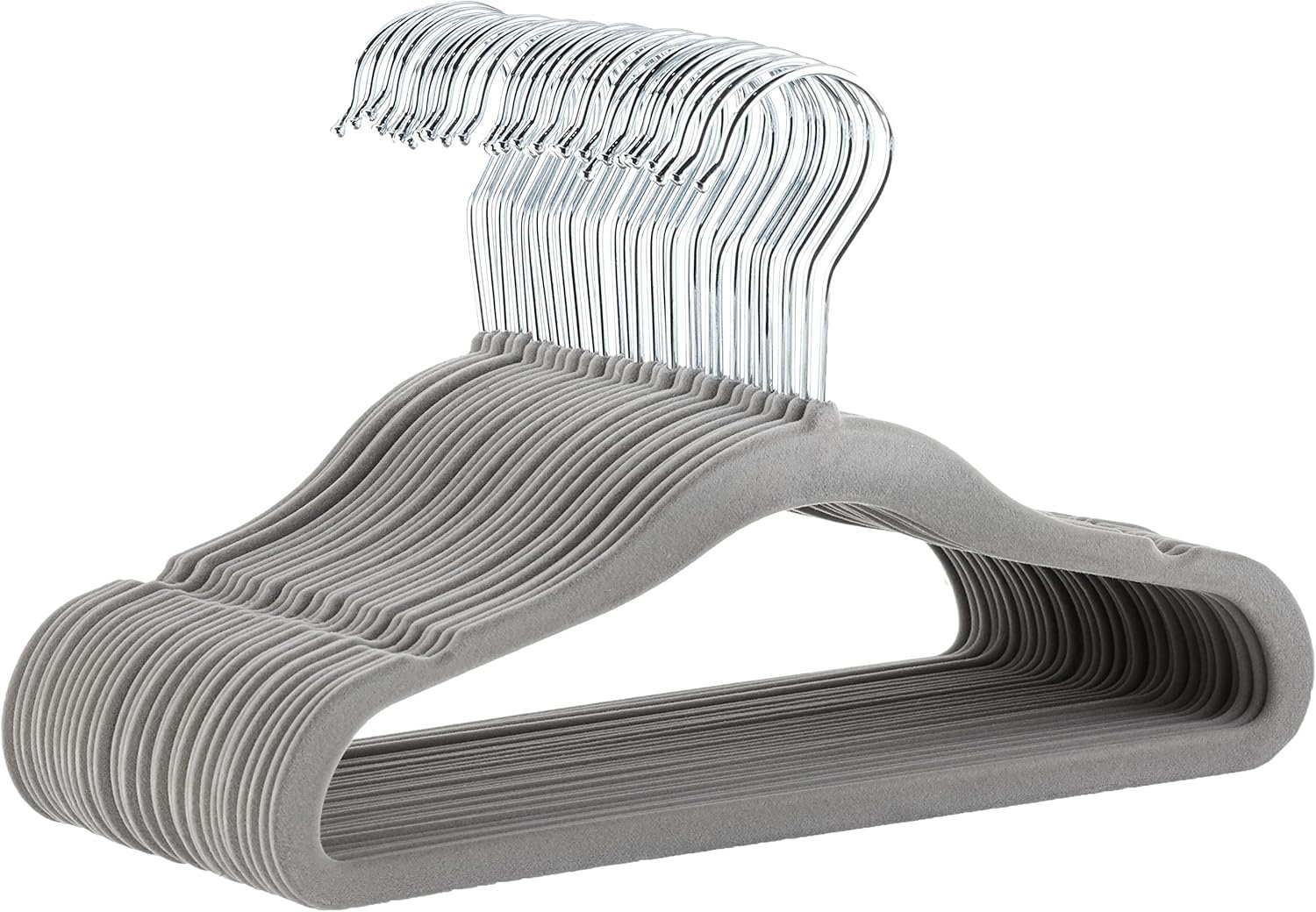 Amazon Basics Kids Velvet Non-Slip Space Saving Clothes Hangers with Shoulder Notches, Sturdy Closet Organizer for Baby/Toddler, 11.6″, Gray, 30-Pack