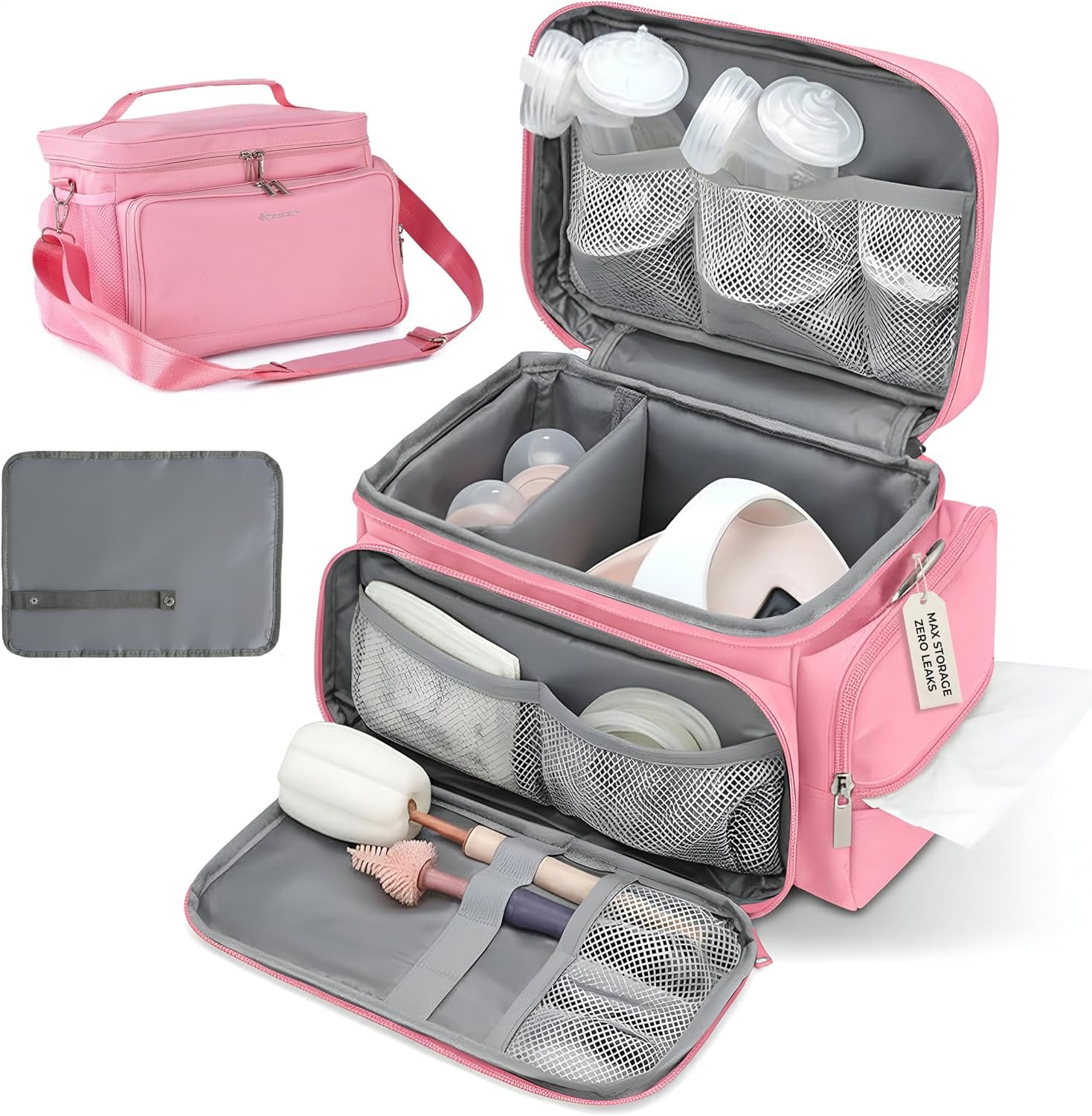 Breast Pump Bag Fit for Spectra S1 and S2, Wearable Breast Pump Bags with Milk Pack, Pumping Bag with Waterproof Mat for Pump Accessories, Bottle Bags for Travel and Family, Pink