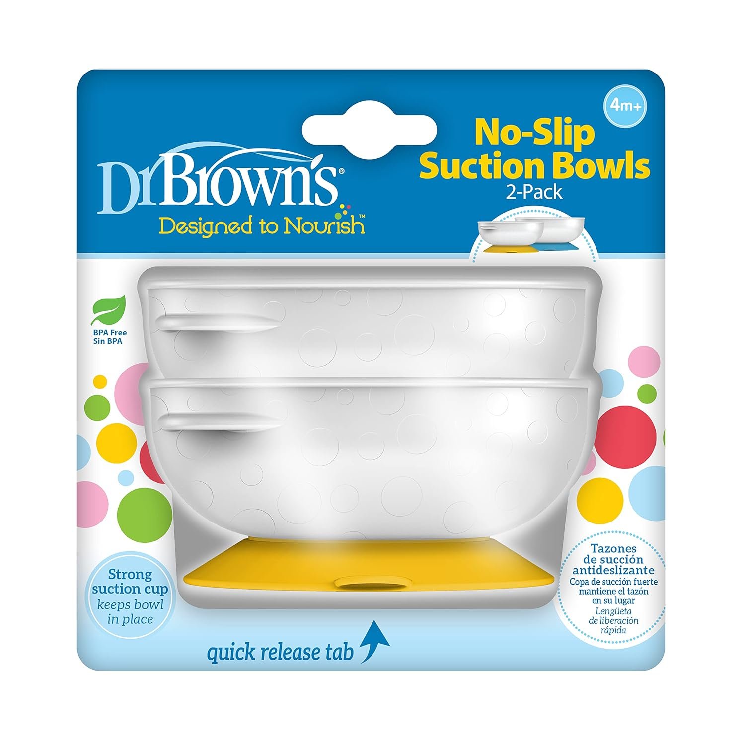 Dr. Brown’s No-Slip Strong Suction Bowls for Babies and Toddlers, Baby Led Feeding, 2-Pack, BPA Free, 4m+