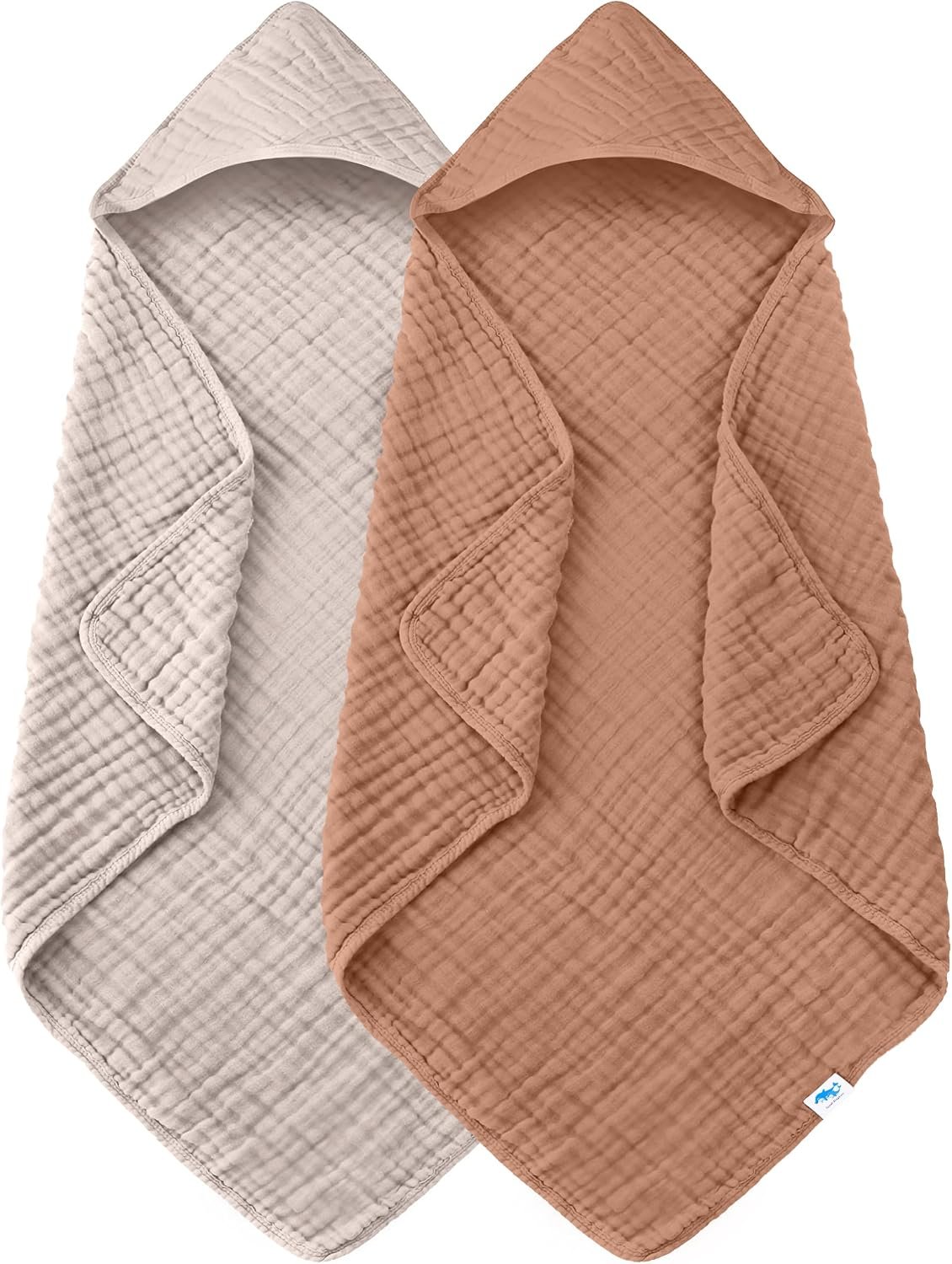 SWEET DOLPHIN Muslin Hooded Baby Bath Towels – 2 Pack 100% Cotton Towel for Babies, Infants, Toddlers – 32x32Inch – Highly Absorbent and Newborn Essential, Light Bean Paste