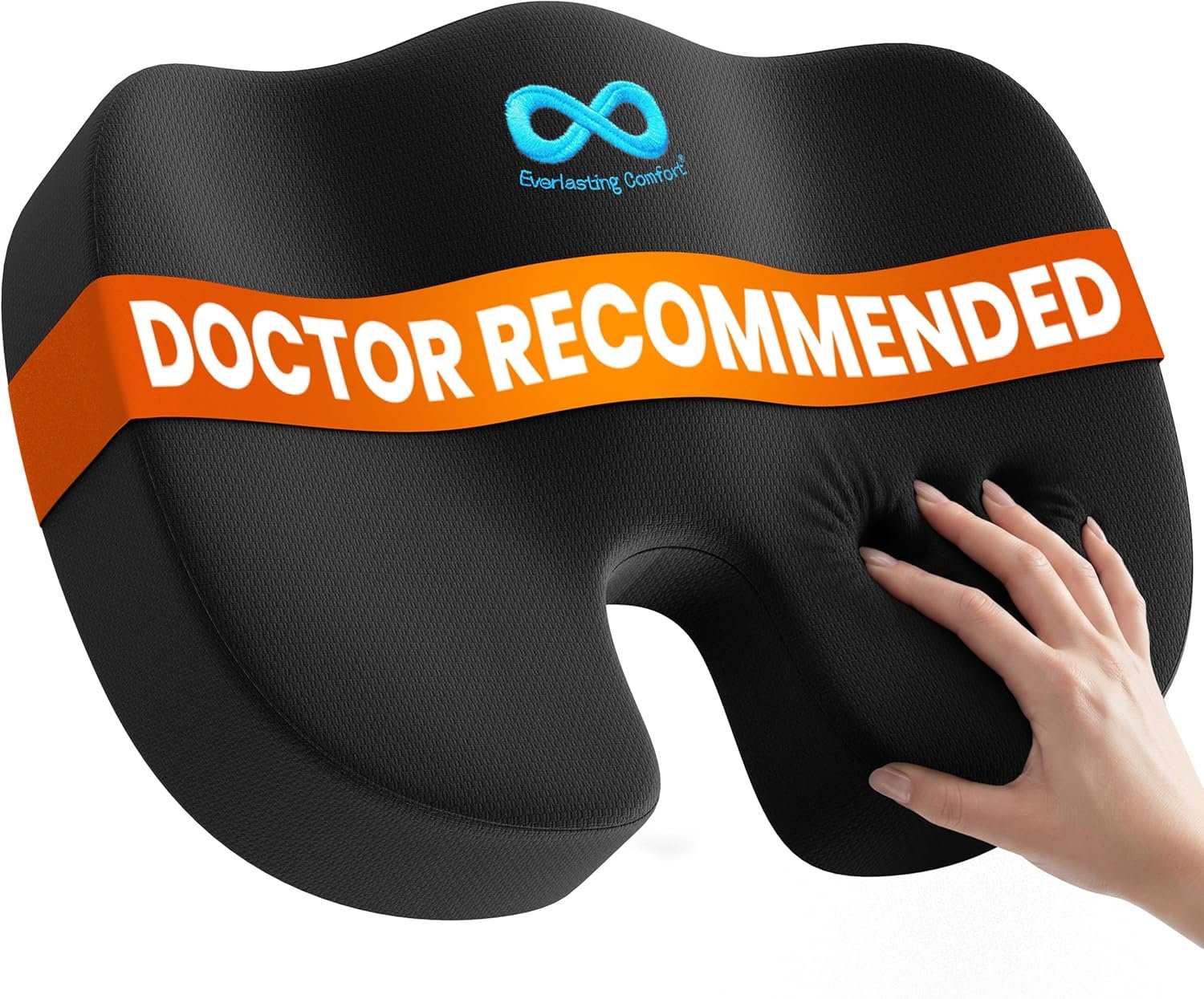 Everlasting Comfort Doctor Recommended Memory Foam Seat Cushion for Office Chairs & Car – Ergonomic Office Desk Accessories – Cushions for Tailbone Pain Relief, Sciatica (Black, Large)