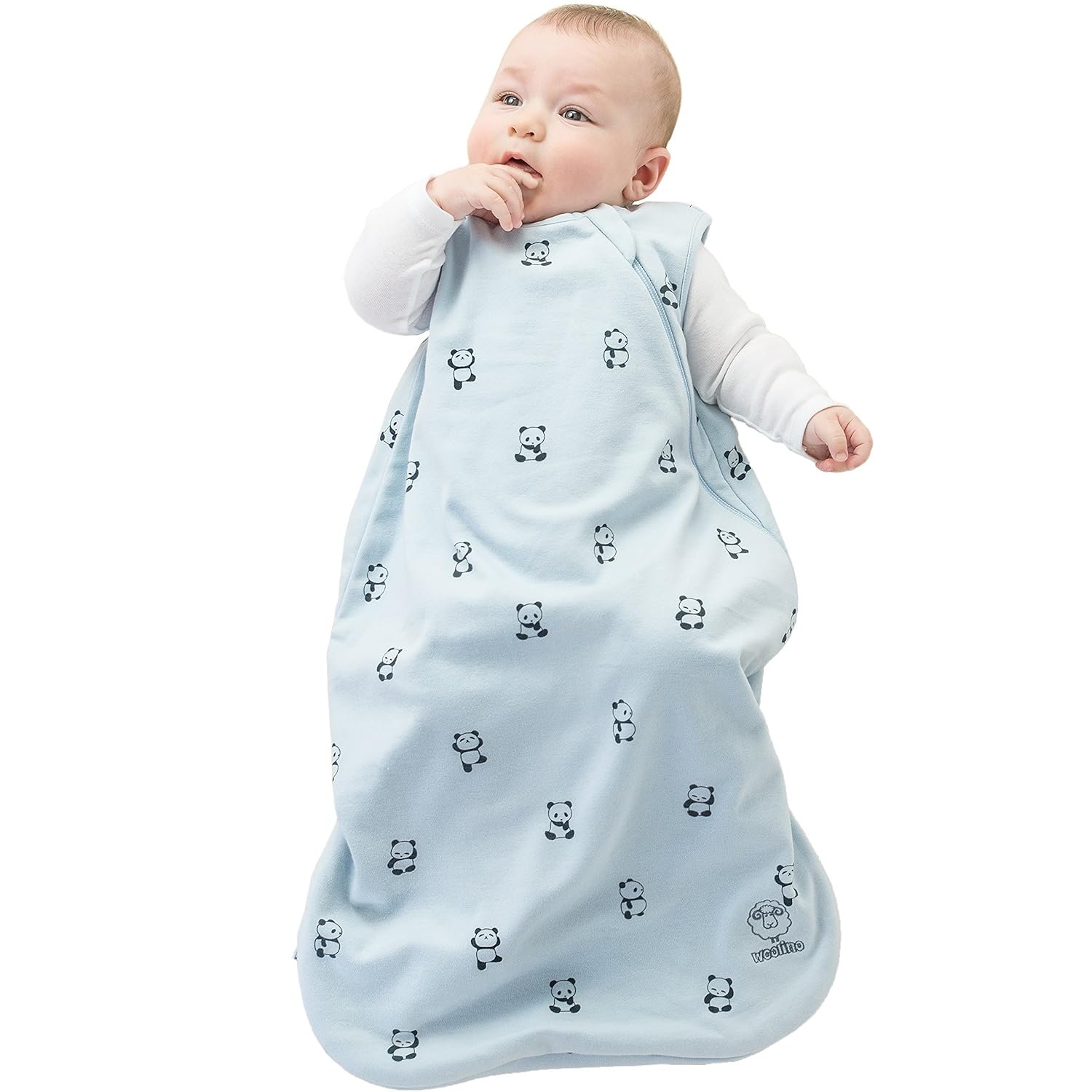 Woolino Merino Wool and Organic Cotton Baby Sleeping Bag – 4 Season Classic Sleep Sack – Two-Way Zipper Sleep Bag for Baby and Toddler – 0-6 Months – Panda
