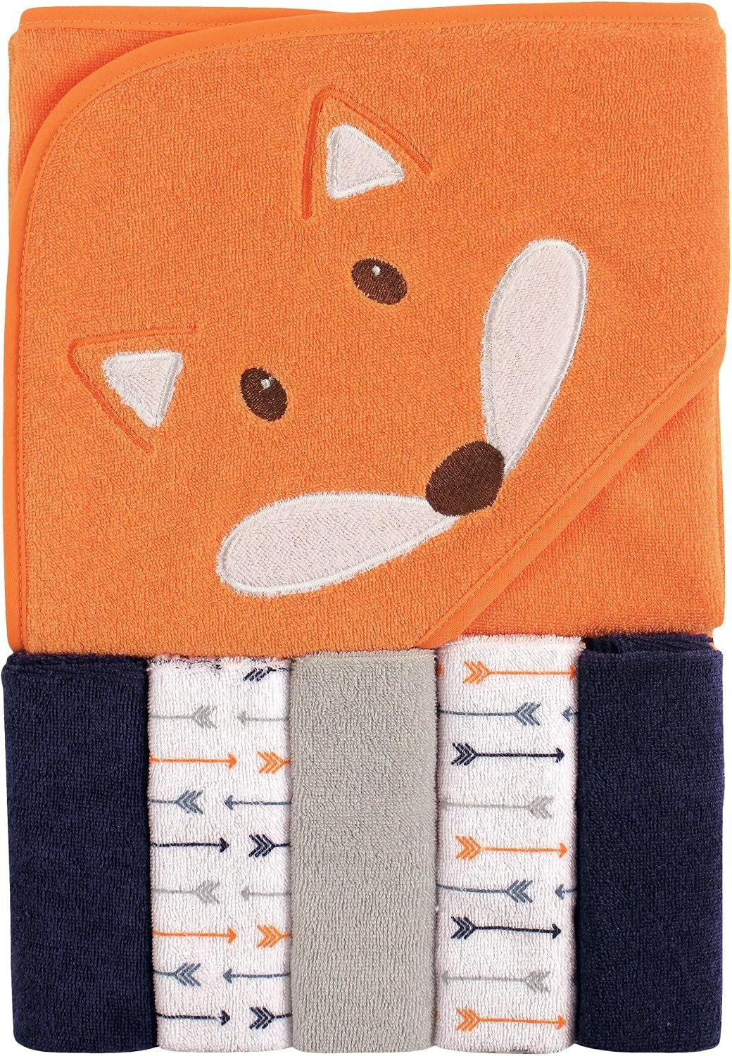 Luvable Friends Unisex Baby Hooded Towel with Five Washcloths, Boy Fox, One Size