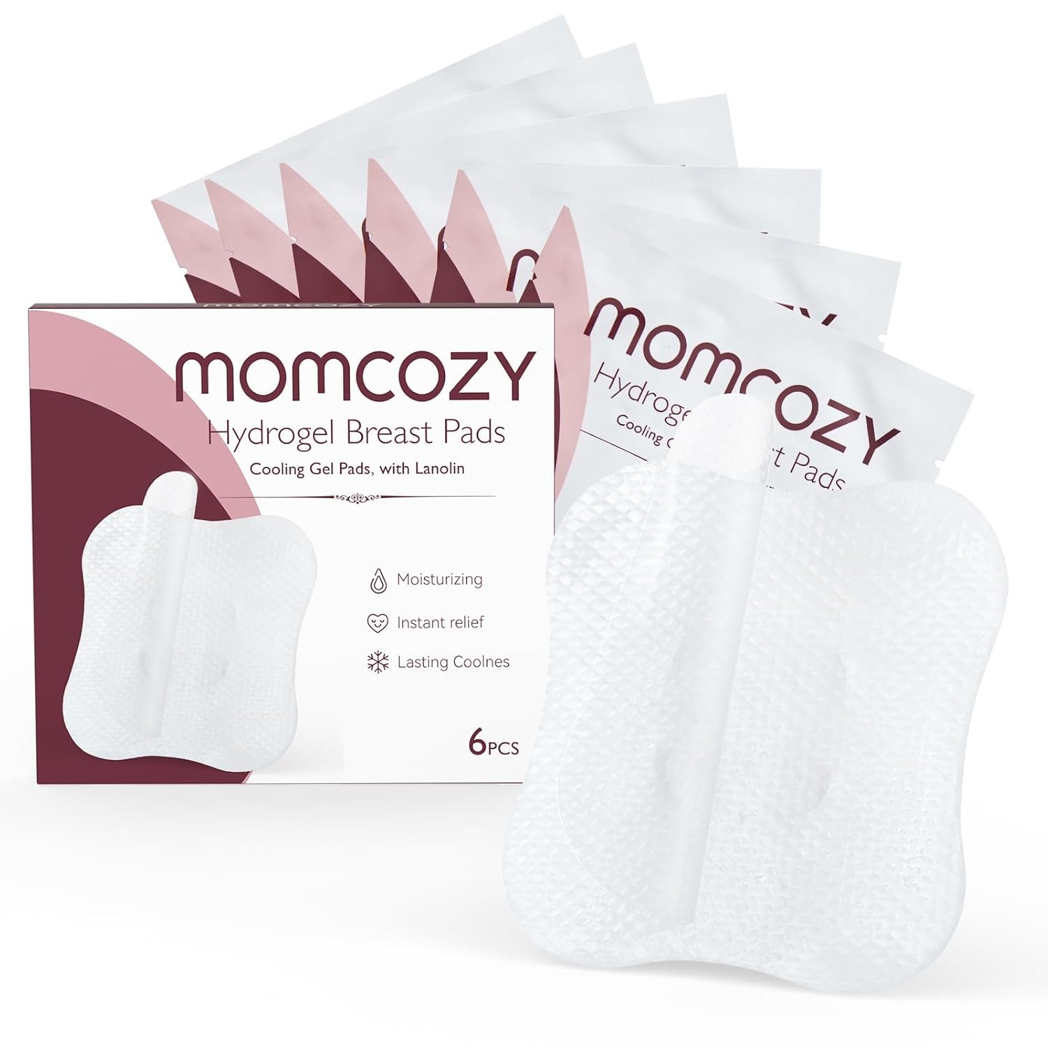 Momcozy Hydrogel Nursing Pads,Cooling Relief,Breastfeeding Essentials 6pcs | Nipple Pads with Lanolin, Instant Cooling Relief, Support for Breastfeeding and Pumping, Individually Wrapped