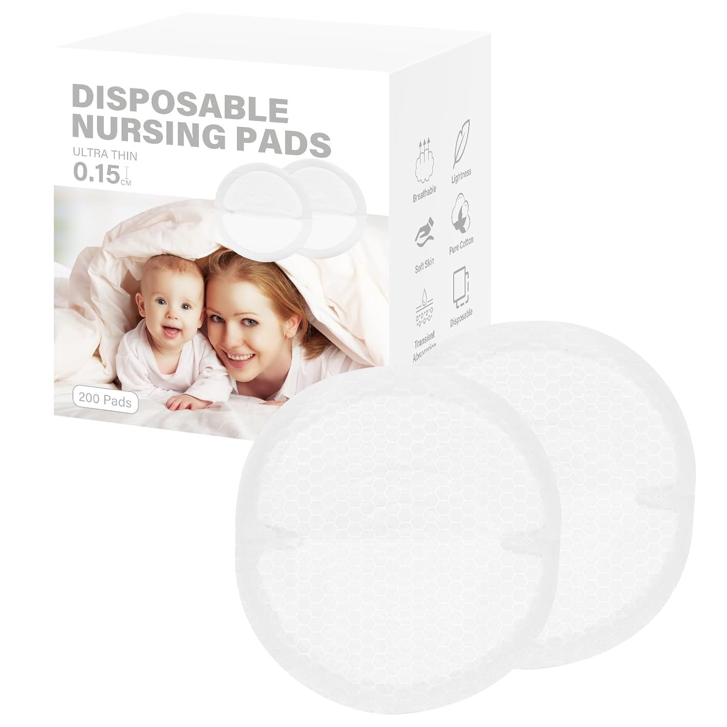 Disposable Breast Pads Nursing, Super Soft & Ultra Absorbent Breastfeeding Pads – Leak-Proof, Ultra Thin Stay-Dry Nursing Pads for Milk Leakage Protection – 200 Count (White)