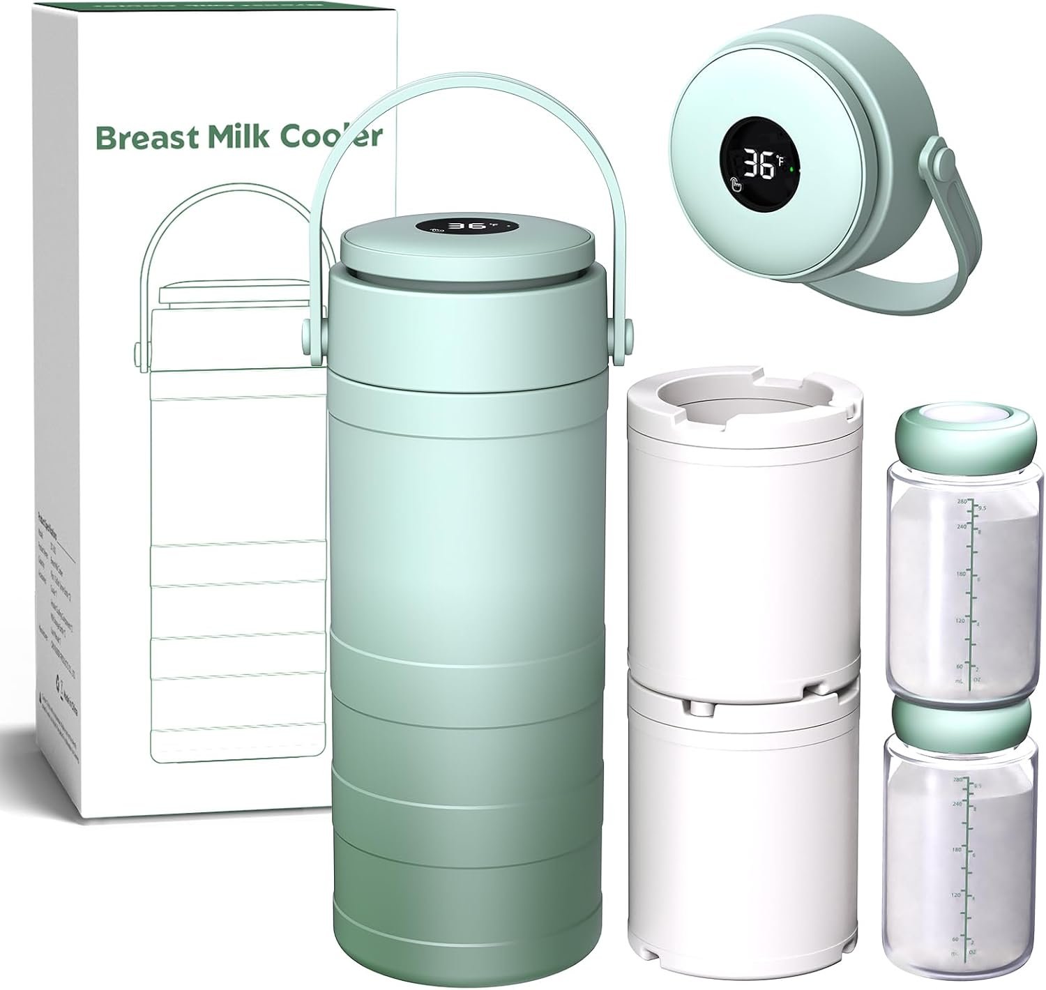 Portable Breast Milk Cooler with Temp Display, 20oz Breast Milk Cooler Travel Bag, 360° All-Round Breastfeeding Essentials Keeps Milk Fresh for 24 Hours, for Mom and Dad