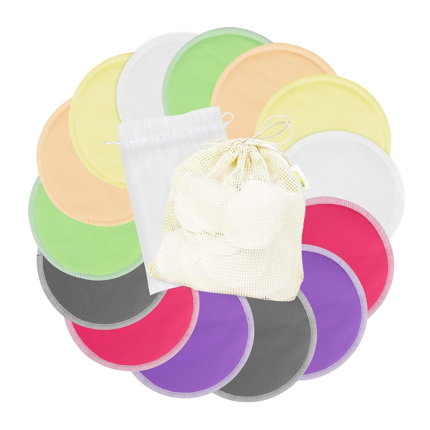 wegreeco Nursing Breast Pads (14 Pack)+Laundry Bag & Travel Storage Bag, 2 Sizes: 3.9/4.7inch – Washable & Reusable Breastfeeding Nursing Pads (Passion, Large, Daytime Use)